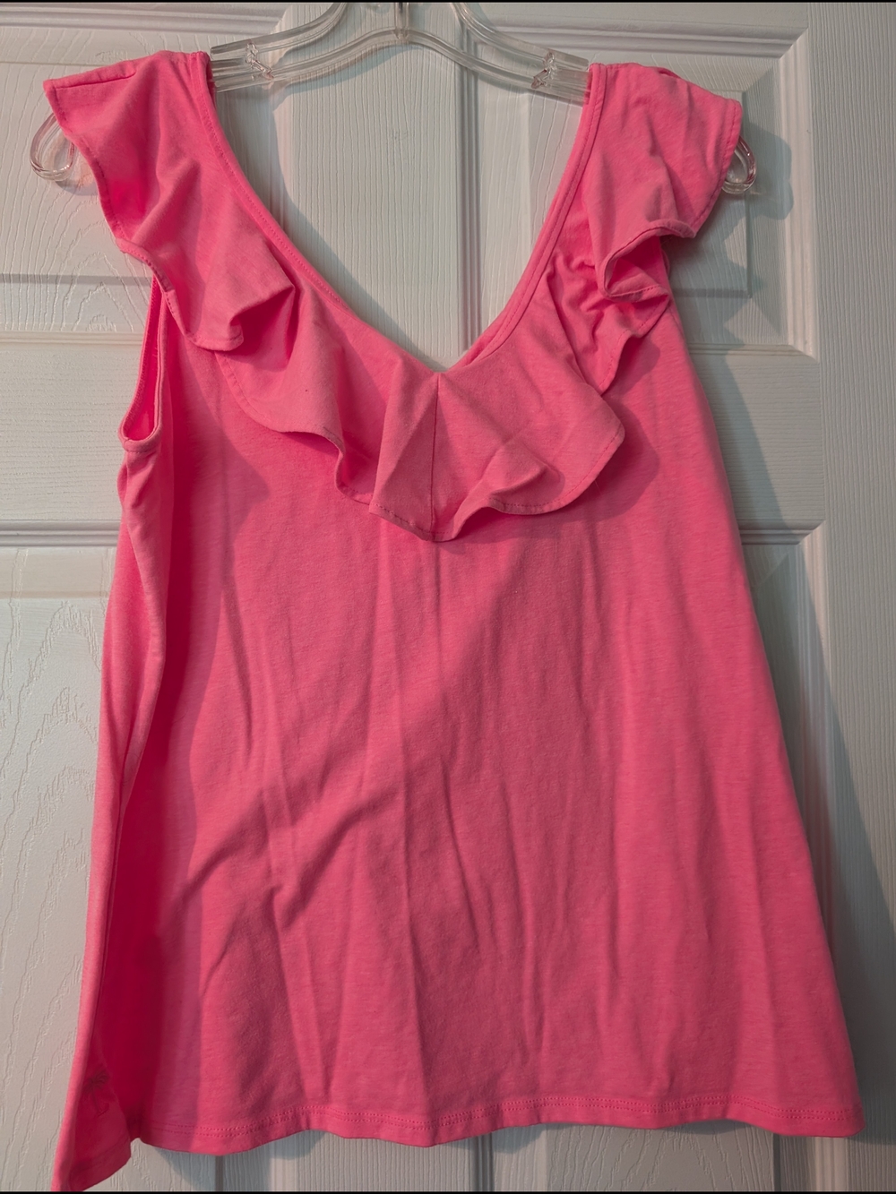 Lilly Pulitzer Hot Pink Ruffle V-Neck Tank